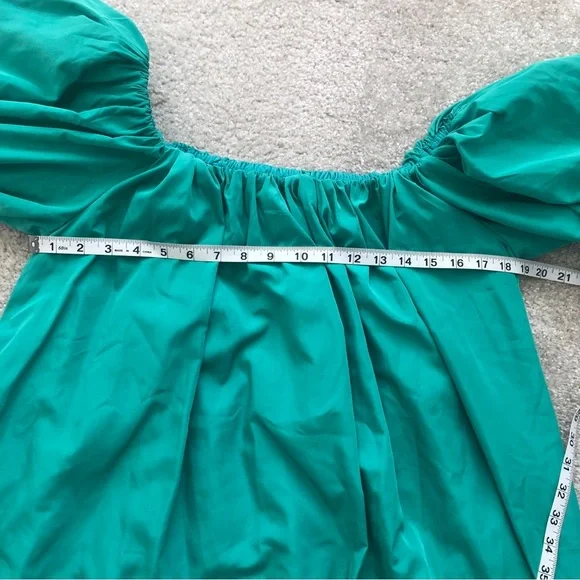 Anthropologie Mare Mare Off The Shoulder Puff Sleeve Green Mini Dress Size Small - Picture 6 of 13